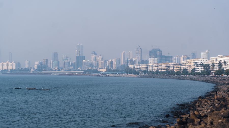 Marine Drive and the Mumbai skyline beside the Arabian Sea.